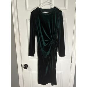 Antonio Melani Green Velvet Side Twist Long Sleeve Midi Sheath Dress Size 6